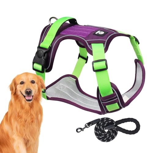 AUTOECHO Hundegeschirr für Große Hunde | Bequemes Reflektierendes Hundegeschirr Verstellbares Hundegeschirr - Hunde Zuggeschirr Hundegeschirr Halsband Set mit Polsterung für Outdoor-Aktivitäten von AUTOECHO