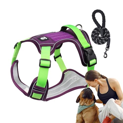 AUTOECHO Hundegeschirr mit Griff | Atmungsaktives Reflektierendes Hundegeschirr Einstellbar Hunde Geschirr - Hunde Brustgeschirr Hunde Geschirr Halsband Set mit Seil für Outdoor-Aktivitäten von AUTOECHO