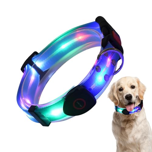 AUTOECHO Hundehalsband mit LED-Leuchten, Hundehalsband, das im Dunkeln leuchtet, Wiederaufladbares, wasserdichtes, leuchtendes, verstellbares Hundehalsband, Wetterfeste Hundelichter für von AUTOECHO