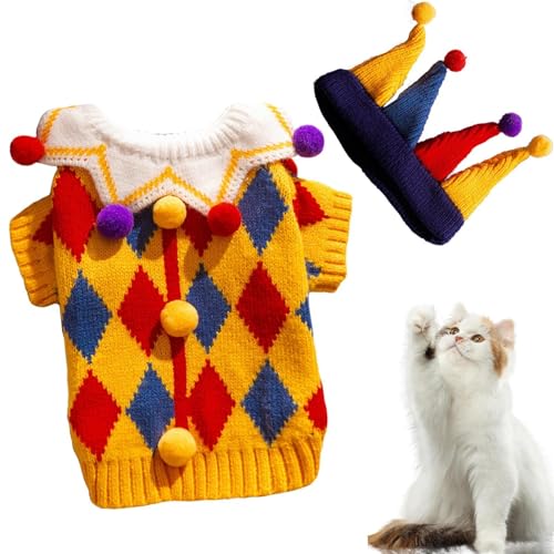 AUTOECHO Hundepullover und Mütze,Hundepullover und Mütze - Weihnachtskatzenkostüme - Hunde-Weihnachtskostüm, süßes Pullover-Mützen-Set, Haustier-Hundekatze-Welpen-Outfits für kleine Hunde und Katzen von AUTOECHO