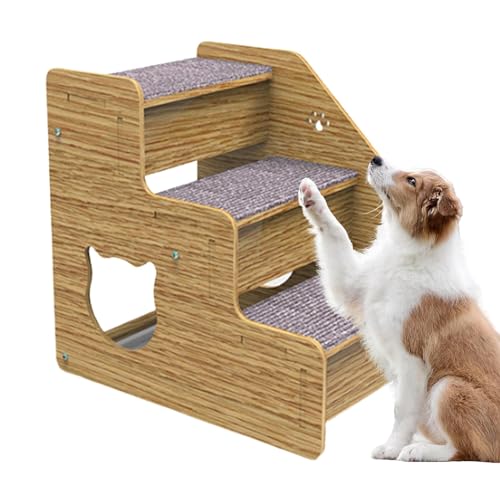 AUTOECHO Hunderampe für Bett, Haustiertreppe für Couch - 3-stufige Haustiertreppe und Rampe aus Holz für mittelgroße/kleine Hunde und alte Katzen | Tragbare Hunde-/Katzenleiter, Holzkonstruktion für von AUTOECHO