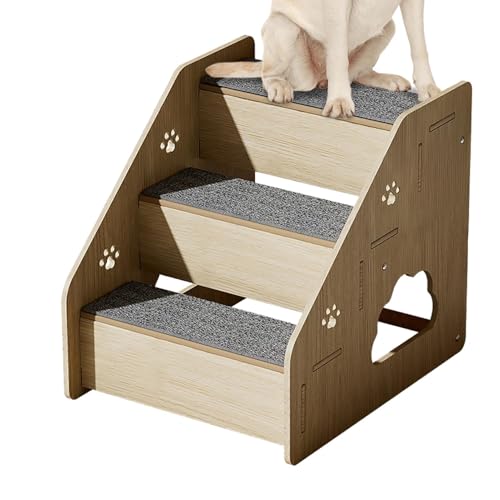 AUTOECHO Hundetreppe fürs Bett, Haustiertreppe für kleine Hunde, Tragbare Hundetreppe Stufen Holz Haustiertreppe, Stabile Hundeliegetreppe aus Holz für alte Hunde und kleine Hunde von AUTOECHO