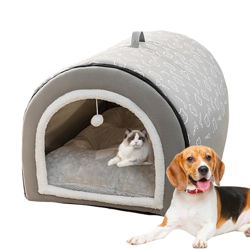 AUTOECHO Katzenbetthöhle, abnehmbares, überdachtes Katzenbett mit Kugelanhänger – Flanell-Katzenbett, Katzennest für Indoor-Katzen, Katzenversteck und Katzenhöhlen für Hauskatzen, warmes Hundebett mit von AUTOECHO