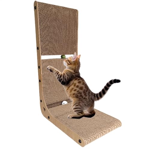 AUTOECHO Katzenkratzbrett, Katzenkratzbrett aus Pappe, Katzenkratzkarton L-Form, Haustierzubehör, integrierte Katzenminze-Spielzeugbälle, Katzenkratzbrett für Kätzchen, Hauskatzen, kleine Haustiere von AUTOECHO