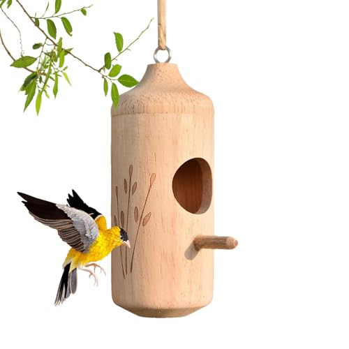 AUTOECHO Kolibri-Haus aus Holz – Kolibri-Haus Vogelnest | Außen Vogelhäuser mit Seil, Kolibri-Nest aus Holz, Kolibri-Nisthaus, Gartendekoration von AUTOECHO