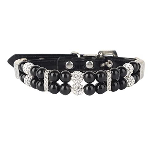 AUTOECHO Pearl Hundehalsband - Hund Haustier Schmuck mit Riemen, verstellbare Strass Perlenkette für Welpen Katze Schwarz Weiß von AUTOECHO