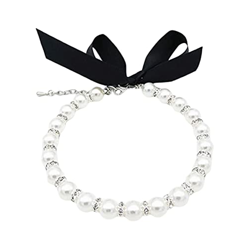 AUTOECHO Personalisierte Haustierhalsband, Perlenhalsband Halskette, ausgefallene Diamant-Hundehalskette Schmuck mit Verstellbarer Schleife Design für kleine und mittelgroße Hunde Katzen (Mehrfarbig) von AUTOECHO