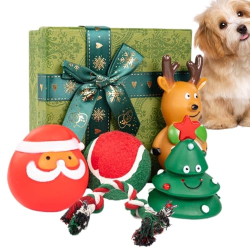 AUTOECHO Quietschspielzeug für Hunde, interaktives Kauspielzeug für Hunde,Weihnachten Haustier Hund Kauspielzeug aus Gummi | Welpengeräusche erzeugendes Spielzeug für drinnen und draußen, saisonaler von AUTOECHO