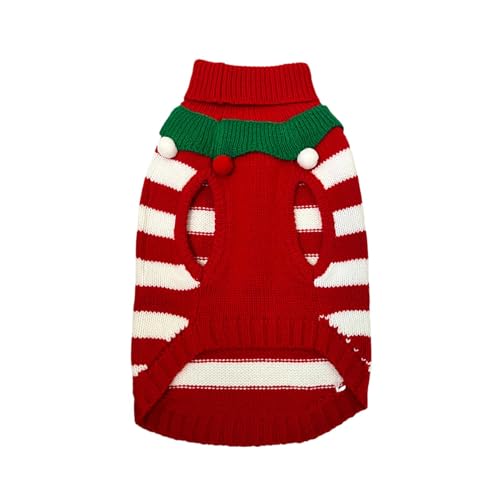 AUTOECHO Weihnachts-Haustierpullover, Weihnachts-Hundepullover, Warme Welpen-Strickoutfits, Gestreiftes Weihnachtshundekostüm, Welpenbekleidung, weiche und Bequeme Haustierpullover-Strickwaren von AUTOECHO