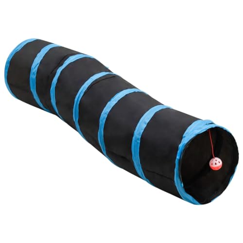 Home Outdoor OthersS-förmiger Katzentunnel, Schwarz und Blau, 122 cm, Polyester von AUUIJKJF