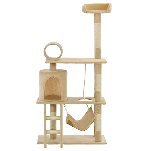 AUVYI Aktivitätskratzbäum Beige 70x35x140 cm Katzen-Spielplatz mit Aussichtsplattformen Ruhebereiche Plüschige Oberfläche Tätigkeitsbereich für Haustiere Katzenmöbel Katzen Sitzen von AUVYI