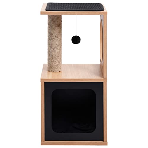 AUVYI Aktivitätskratzbäum mit Sisal-Kratzmatte Schwarz 30x30x60 cm Vielfältige Verwendung Katzen-Spielplatz mit Plattformen Tätigkeitsbereich für Haustiere Robust und Stabil Basis Holz&MDF&Plüsch von AUVYI