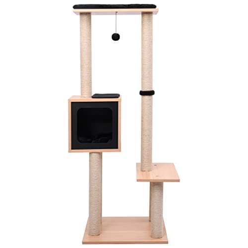 AUVYI Aktivitätskratzbäum mit Sisal-Kratzmatte Schwarz 48x48x129 cm Holz&MDF&Plüsch Vielfältige Verwendung Katzen-Spielplatz mit Plattformen Tätigkeitsbereich für Haustiere Robust und Stabil Basis von AUVYI