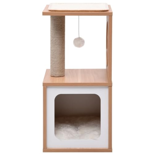 AUVYI Aktivitätskratzbäum mit Sisal-Kratzmatte Weiß 30x30x60 cm Vielfältige Verwendung Katzen-Spielplatz mit Plattformen Tätigkeitsbereich für Haustiere Robust und Stabil Basis Holz&MDF&Kunstfell von AUVYI