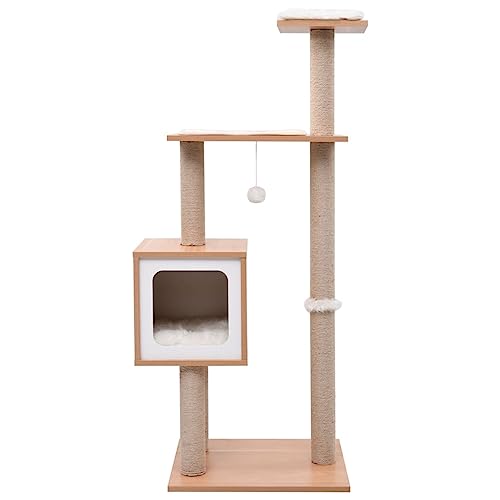 AUVYI Aktivitätskratzbäum mit Sisal-Kratzmatte Weiß 48x40x123 cm Holz&MDF&Kunstfell Vielfältige Verwendung Katzen-Spielplatz mit Plattformen Tätigkeitsbereich für Haustiere Robust und Stabil Basis von AUVYI