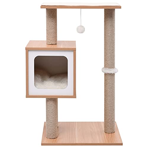 AUVYI Aktivitätskratzbäum mit Sisal-Kratzmatte Weiß 48x40x82 cm Holz&MDF&Kunstfell Vielfältige Verwendung Katzen-Spielplatz mit Plattformen Tätigkeitsbereich für Haustiere Robust und Stabil Basis von AUVYI