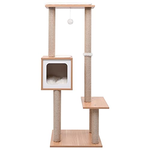 AUVYI Aktivitätskratzbäum mit Sisal-Kratzmatte Weiß 48x48x129 cm Holz&MDF Vielfältige Verwendung Katzen-Spielplatz mit Plattformen Tätigkeitsbereich für Haustiere Robust und Stabil Basis von AUVYI