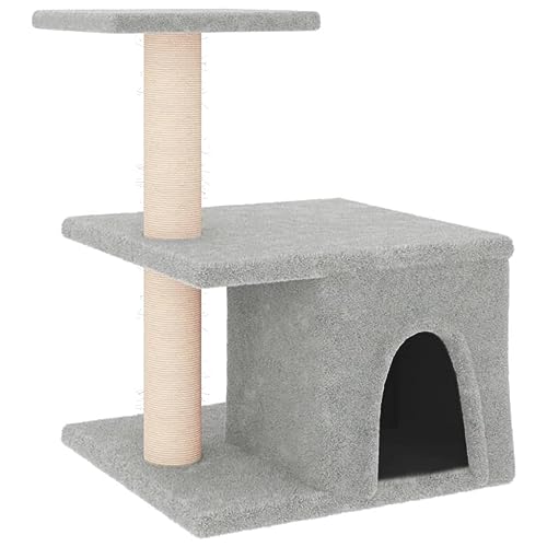 AUVYI Aktivitätskratzbäum mit Sisal-Kratzsäulen 42x34,5x48 cm Holz&Plüsch Praktisches Katzen-Spielplatz Weicher Plüsch Tätigkeitsbereich für Haustiere für Katzen zum Krallenschärfen Hellgrau von AUVYI