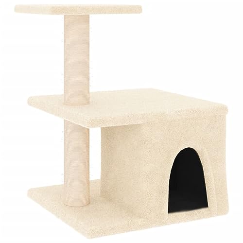 AUVYI Aktivitätskratzbäum mit Sisal-Kratzsäulen 42x34,5x48 cm Holz&Plüsch Praktisches Katzen-Spielplatz Weicher Plüsch Tätigkeitsbereich für Haustiere für Katzen zum Krallenschärfen Creme von AUVYI