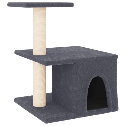 AUVYI Aktivitätskratzbäum mit Sisal-Kratzsäulen 42x34,5x48 cm Holz&Plüsch Praktisches Katzen-Spielplatz Weicher Plüsch Tätigkeitsbereich für Haustiere für Katzen zum Krallenschärfen Dunkelgrau von AUVYI