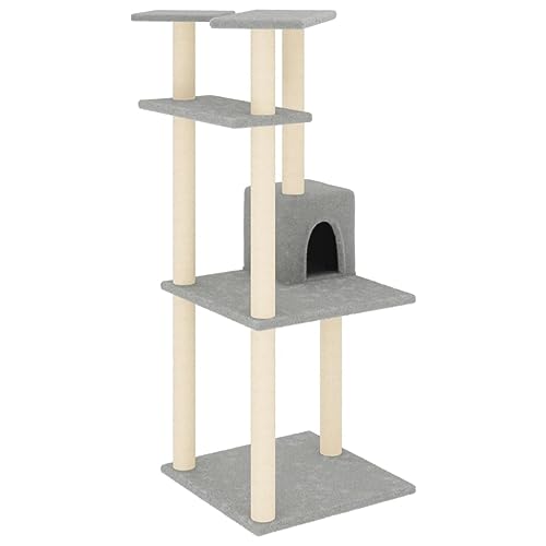 AUVYI Aktivitätskratzbäum mit Sisal-Kratzsäulen 55x47,5x123 cm Holz&Plüsch Praktisches Katzen-Spielplatz Weicher Plüsch Tätigkeitsbereich für Haustiere für Katzen zum Krallenschärfen Hellgrau von AUVYI