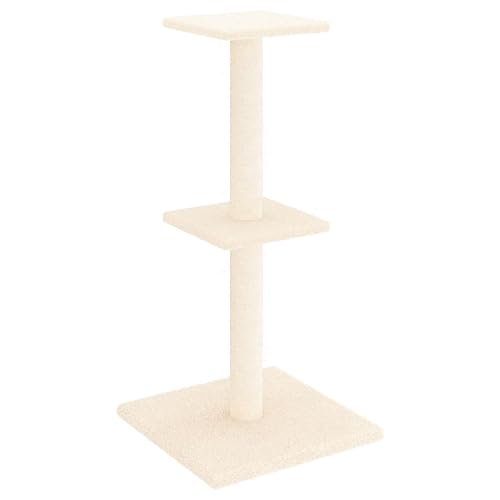 AUVYI Aktivitätskratzbäum mit Sisal-Kratzsäulen Creme 34,5x34,5x73 cm Holz&Plüsch Praktisches Katzen-Spielplatz mit Plattformen Tätigkeitsbereich für Haustiere Katzen zum Krallenschärfen von AUVYI