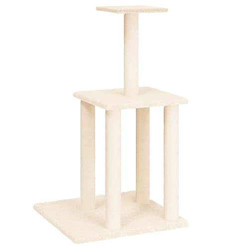 AUVYI Aktivitätskratzbäum mit Sisal-Kratzsäulen Creme 47,5x47,5x85,5 cm Holz&Plüsch Klassische Katzen-Spielplatz mit Plattformen Indoor Tätigkeitsbereich für Haustiere Katzen Entspannen von AUVYI