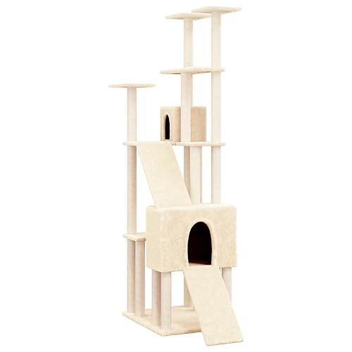 AUVYI Aktivitätskratzbäum mit Sisal-Kratzsäulen Creme 47,5x94x190 cm Holz&Plüsch Alles-in-einem-Katzenturm mit Häusern und Plattformen Katzen-Spielplatz Tätigkeitsbereich für Haustiere von AUVYI