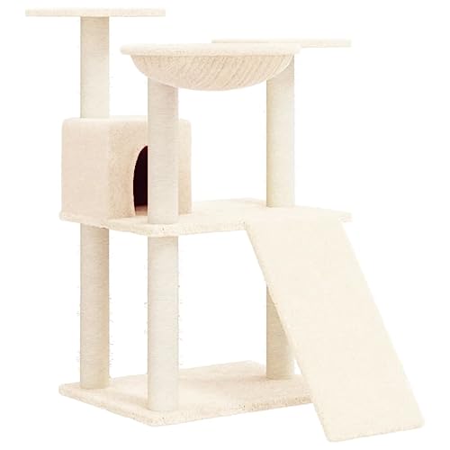 AUVYI Aktivitätskratzbäum mit Sisal-Kratzsäulen Creme 48x67x83 cm Holz&Plüsch Alles-in-einem-Katzenturm mit Häusern und Plattformen Katzen-Spielplatz Tätigkeitsbereich für Haustiere von AUVYI