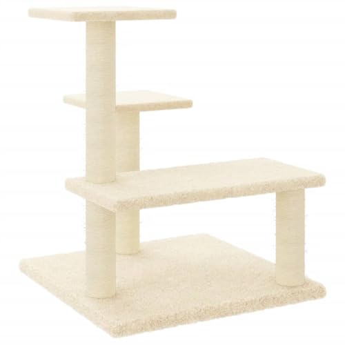 AUVYI Aktivitätskratzbäum mit Sisal-Kratzsäulen Creme 53,5x53,5x61 cm Katzen-Spielplatz mit Plattformen Tätigkeitsbereich für Haustiere Weicher Plüsch Katzen zum Entspannen Holz&Plüsch von AUVYI