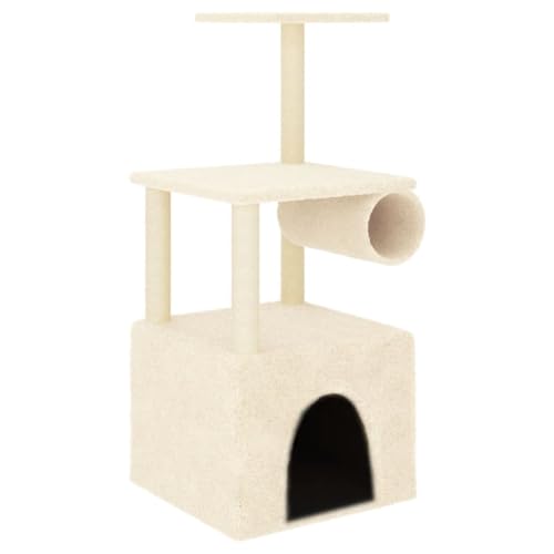 AUVYI Aktivitätskratzbäum mit Sisal-Kratzsäulen Creme 60,5x60x109,5 cm Praktisches Katzen-Spielplatz mit Plattformen Tätigkeitsbereich für Haustiere Katzen zum Entspannen Holz&Plüsch von AUVYI