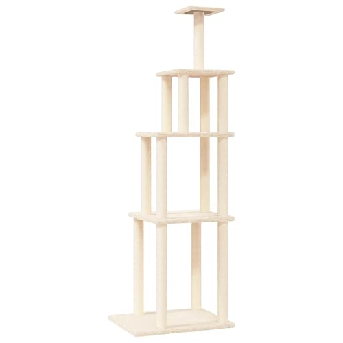 AUVYI Aktivitätskratzbäum mit Sisal-Kratzsäulen Creme 60x47,5x183 cm Holz&Plüsch Klassische Katzen-Spielplatz mit Plattformen Indoor Tätigkeitsbereich für Haustiere Katzen Entspannen von AUVYI