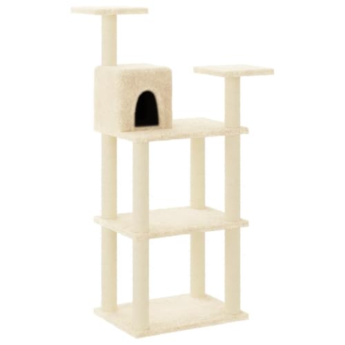 AUVYI Aktivitätskratzbäum mit Sisal-Kratzsäulen Creme 66x41x119 cm Holz&Plüsch Katzen-Spielplatz für Katzen zum Kratzen, Klettern, Verstecken und Ausruhen Tätigkeitsbereich für Haustiere von AUVYI