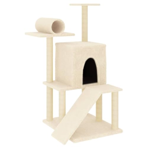 AUVYI Aktivitätskratzbäum mit Sisal-Kratzsäulen Creme 67x67x110,5 cm Praktisches Katzen-Spielplatz mit Plattformen Tätigkeitsbereich für Haustiere Katzen zum Entspannen Holz&Plüsch von AUVYI