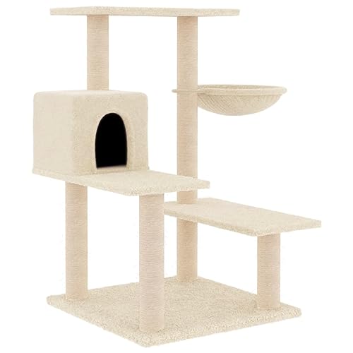 AUVYI Aktivitätskratzbäum mit Sisal-Kratzsäulen Creme 72,5x59,5x82,5 cm Katzen-Spielplatz mit Plattformen Tätigkeitsbereich für Haustiere Weicher Plüsch Katzen zum Entspannen Holz&Plüsch von AUVYI