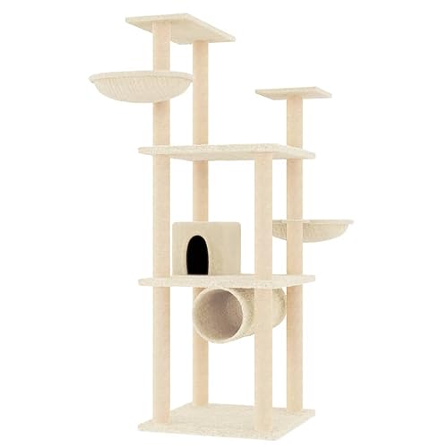 AUVYI Aktivitätskratzbäum mit Sisal-Kratzsäulen Creme 72,5x96,5x141 cm Klassische Katzen-Spielplatz mit Plattformen Indoor Tätigkeitsbereich für Haustiere Katzen Entspannen Holz&Plüsch von AUVYI