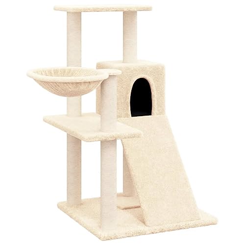 AUVYI Aktivitätskratzbäum mit Sisal-Kratzsäulen Creme 73x49x82 cm Holz Alles-in-einem-Katzenturm mit Häusern Bequemer Plüsch Katzen-Spielplatz Plattformen Tätigkeitsbereich für Haustiere von AUVYI