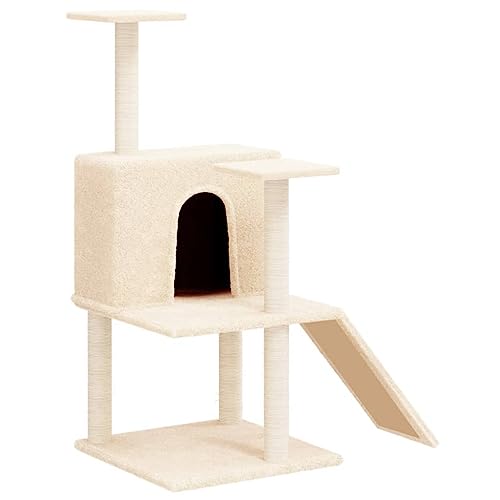 AUVYI Aktivitätskratzbäum mit Sisal-Kratzsäulen Creme 78x47x109 cm Holz Alles-in-einem-Katzenturm mit Häusern Bequemer Plüsch Katzen-Spielplatz Plattformen Tätigkeitsbereich für Haustiere von AUVYI