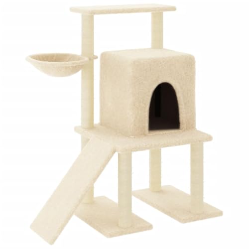 AUVYI Aktivitätskratzbäum mit Sisal-Kratzsäulen Creme 84,5x54x96,5 cm Holz&Plüsch Katzen-Spielplatz mit Plattformen Tätigkeitsbereich für Haustiere Weicher Plüsch Katzen zum Entspannen von AUVYI