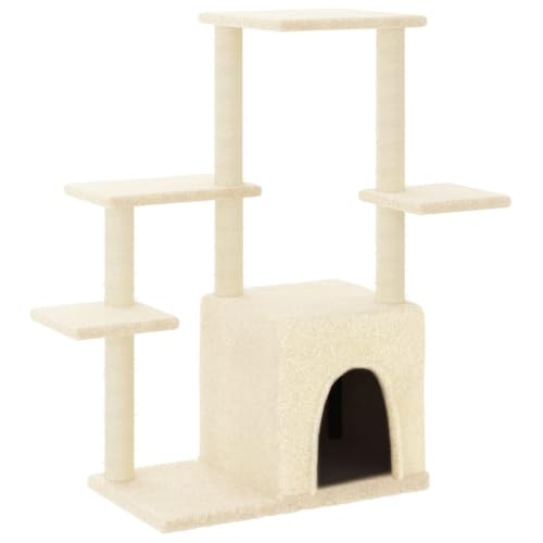 AUVYI Aktivitätskratzbäum mit Sisal-Kratzsäulen Creme 86x54x97,5 cm Holz&Plüsch Praktisches Katzen-Spielplatz mit Plattformen Tätigkeitsbereich für Haustiere Katzen zum Entspannen von AUVYI