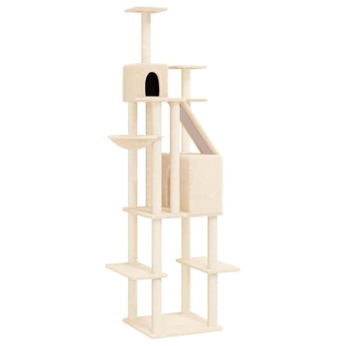 AUVYI Aktivitätskratzbäum mit Sisal-Kratzsäulen Creme 90x64x201 cm Katzen-Spielplatz mit Häusern Plattformen Alles-in-einem-Katzenturm Tätigkeitsbereich für Haustiere Holz&Plüsch von AUVYI