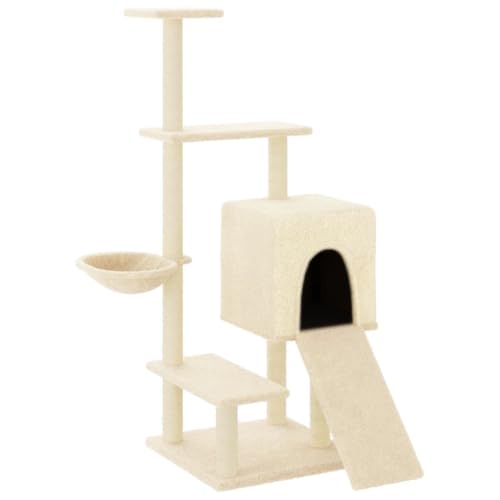 AUVYI Aktivitätskratzbäum mit Sisal-Kratzsäulen Creme 91x85x130,5 cm Praktisches Katzen-Spielplatz mit Plattformen Tätigkeitsbereich für Haustiere Katzen zum Krallenschärfen Holz&Plüsch von AUVYI