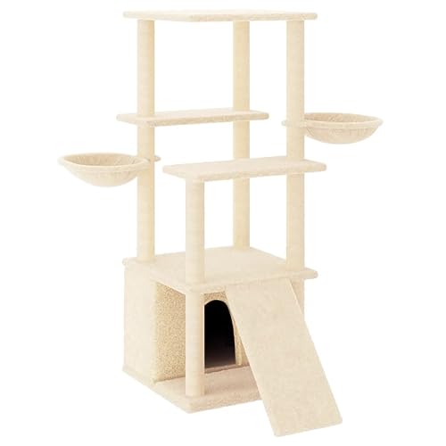 AUVYI Aktivitätskratzbäum mit Sisal-Kratzsäulen Creme 95x47,5x133 cm Holz&Plüsch Katzen-Spielplatz mit Plattformen Tätigkeitsbereich für Haustiere Kratzen Klettern Alles-in-einem-Kratzbaum von AUVYI