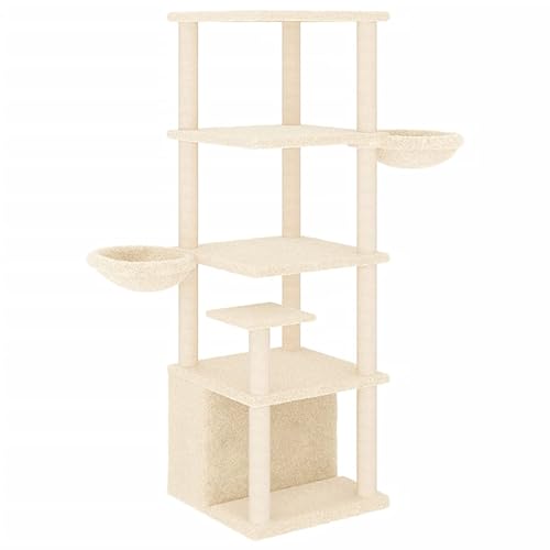 AUVYI Aktivitätskratzbäum mit Sisal-Kratzsäulen Creme 97x74,5x147 cm Holz&Plüsch Praktisches Katzen-Spielplatz Weicher Plüsch Tätigkeitsbereich für Haustiere für Katzen zum Krallenschärfen von AUVYI