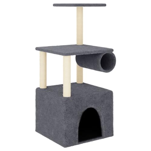 AUVYI Aktivitätskratzbäum mit Sisal-Kratzsäulen Dunkelgrau 60,5x60x109,5 cm Praktisches Katzen-Spielplatz mit Plattformen Tätigkeitsbereich für Haustiere Katzen zum Entspannen Holz&Plüsch von AUVYI