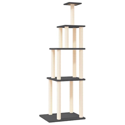 AUVYI Aktivitätskratzbäum mit Sisal-Kratzsäulen Dunkelgrau 60x47,5x183 cm Holz&Plüsch Klassische Katzen-Spielplatz mit Plattformen Indoor Tätigkeitsbereich für Haustiere Katzen Entspannen von AUVYI