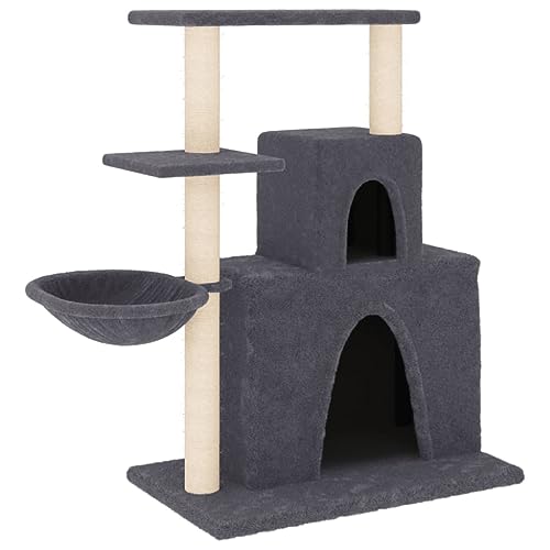 AUVYI Aktivitätskratzbäum mit Sisal-Kratzsäulen Dunkelgrau 61x35x83 cm Holz&Plüsch Katzen-Spielplatz mit Plattformen Tätigkeitsbereich für Haustiere Kratzen Klettern Alles-in-einem-Kratzbaum von AUVYI