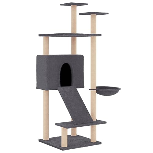 AUVYI Aktivitätskratzbäum mit Sisal-Kratzsäulen Dunkelgrau 72x66,5x153 cm Klassische Katzen-Spielplatz mit Plattformen Indoor Tätigkeitsbereich für Haustiere Katzen Entspannen Holz&Plüsch von AUVYI