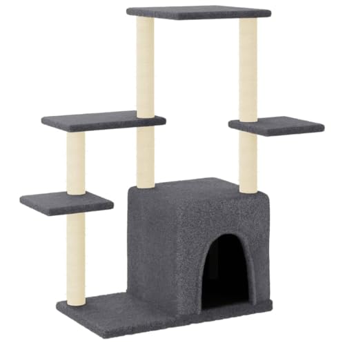 AUVYI Aktivitätskratzbäum mit Sisal-Kratzsäulen Dunkelgrau 86x54x97,5 cm Holz&Plüsch Praktisches Katzen-Spielplatz mit Plattformen Tätigkeitsbereich für Haustiere Katzen zum Entspannen von AUVYI