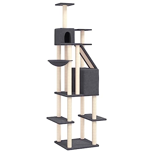 AUVYI Aktivitätskratzbäum mit Sisal-Kratzsäulen Dunkelgrau 90x64x201 cm Katzen-Spielplatz mit Häusern Plattformen Alles-in-einem-Katzenturm Tätigkeitsbereich für Haustiere Holz&Plüsch von AUVYI